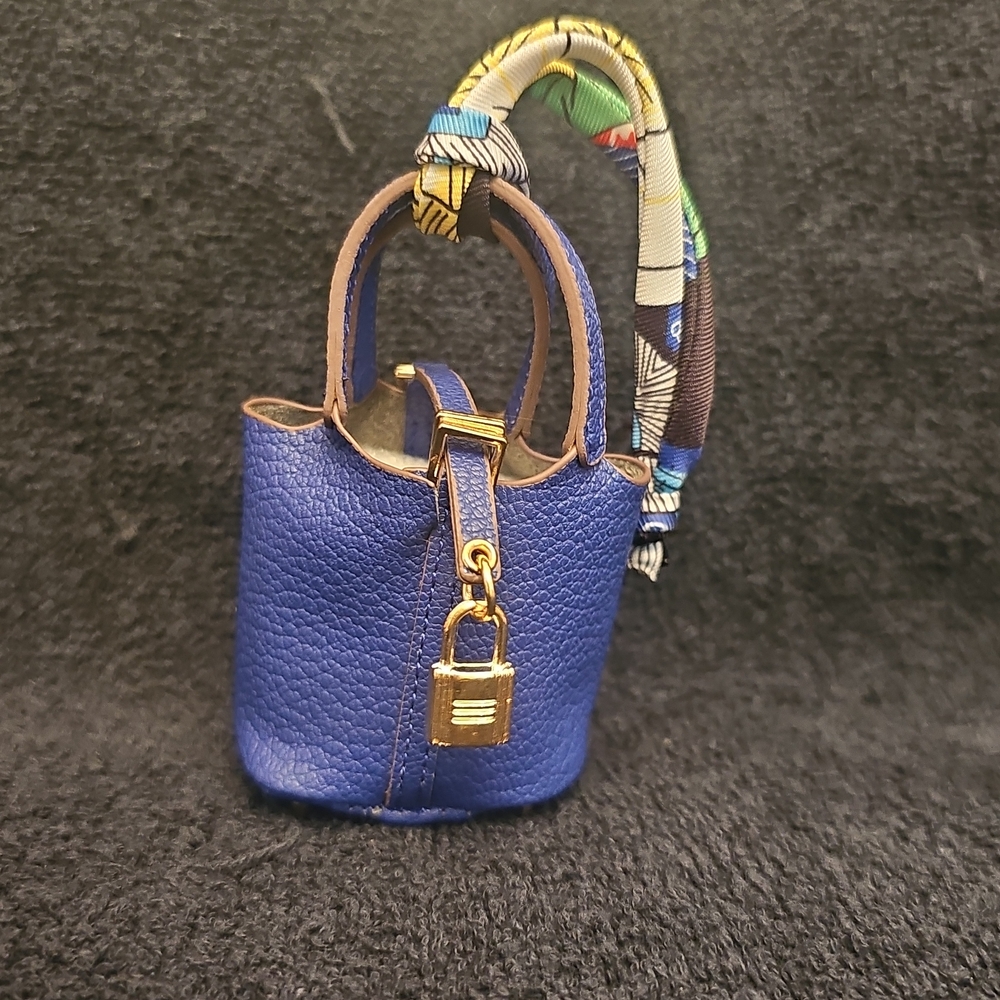 Unbranded Blue Leather Handbag with Gold Accents Bag Charm